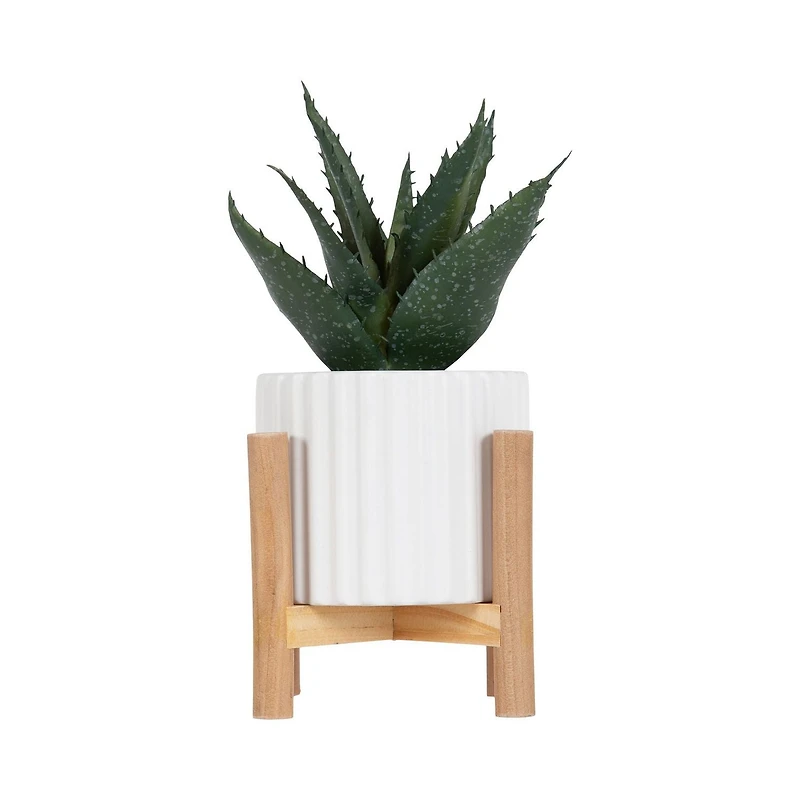 hometrends Parmalee Agave Ribbed White Pot, 9”H x 5.25” W x 5.25” D