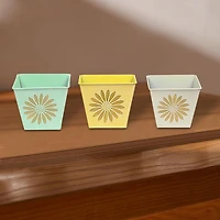 IH Casa Decor Embossed Daisy Metal Square Planter Asstd - Set of 3