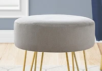 Monarch Specialties Ottoman, Pouf, Footrest, Foot Stool, 14" Round, Fabric, Metal Legs, Grey, Gold, Contemporary, Modern