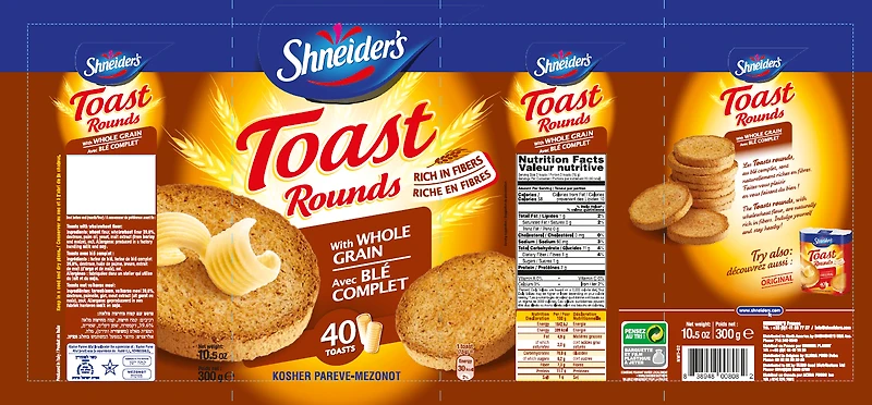 Shneider's Toast Rounds Whole Grain 300g, Toast Rounds Whole Grain