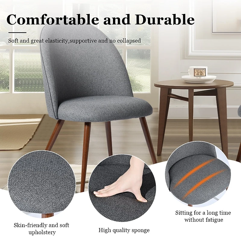 Homy Casa Modern 2-Pack Accent Chair Set, Armless Round Back, Grey Fabric Upholstered