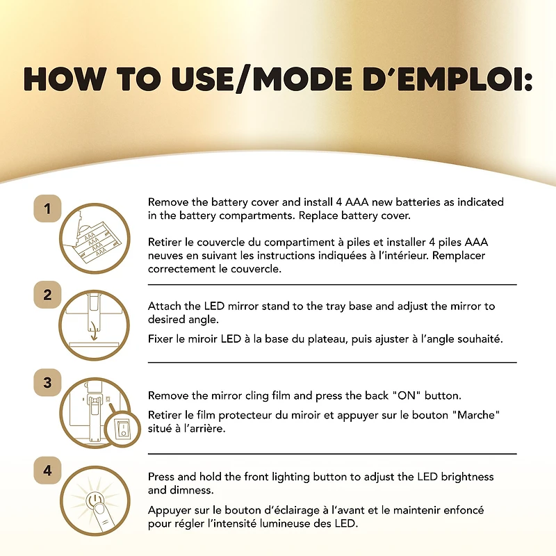 Glam up LED Trifold Mirror, Silver