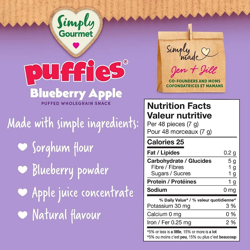 Collation pour bébé Simply Gourmet Puffies Bleuet Pomme Collations soufflées aux céréales