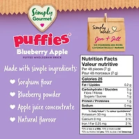 Collation pour bébé Simply Gourmet Puffies Bleuet Pomme Collations soufflées aux céréales