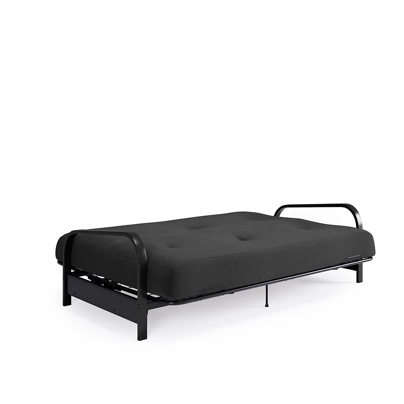 Cadre de futon à bras en métal noir de Mainstays avec couvre-matelas et fixations de 6 po Futon avec matelas