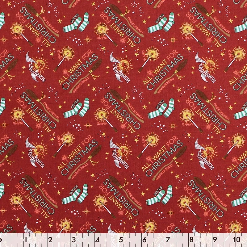 Fabric Creations Tissu de coton au mètre Noël rouge de Harry Potter 111 cm (44")