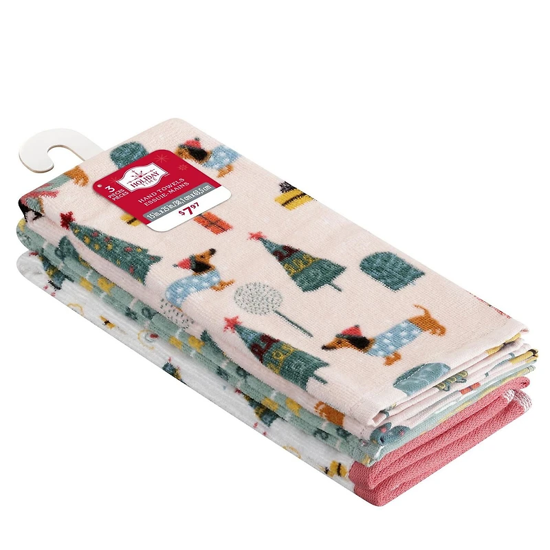 Holiday Time Printed 100% Cotton 3-Piece Hand Towel Set