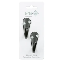Era Single Hook 2-Pack Black, 1.70 x 0.67 x 1.42 in