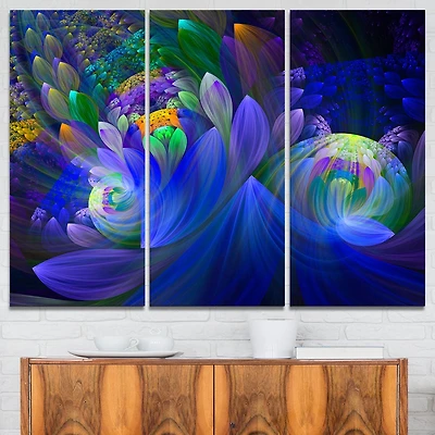 Design Art Blue Fractal Flower Bouquet Floral Large Abstract Canvas Art Print