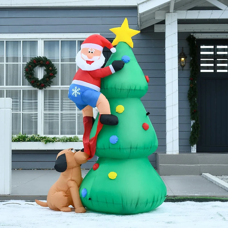 HOMCOM Arbre de Noël gonflable de 1,8 m, éclairé par LED avec chien du Père Noël pour la maison, l'intérieur, l'extérieur, le jardin, la pelouse, la décoration de fête