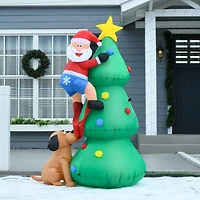 HOMCOM Arbre de Noël gonflable de 1,8 m, éclairé par LED avec chien du Père Noël pour la maison, l'intérieur, l'extérieur, le jardin, la pelouse, la décoration de fête