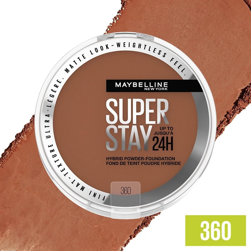 Maybelline New York Super Stay 24 Hour Hybrid Powder Foundation, Waterproof, Vegan, Mattifying, 360, 6 g, -