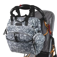 Baby Essentials Super Cooler Main Frame Dual Zipper Closure Diaper Bag Backpack Tote with Matching Changing Pad, Insulated Bottle Pockets, Stroller Straps and Pacifier Pouch in Grey Floral, 11 pockets