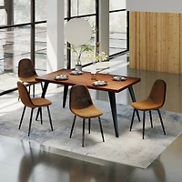 Homy Casa 63 inch Dining Set for 4, Large Faux Walnut Table with Fabric Upholstered Chairs, Green Fabric