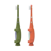 Dr. Brown's Toddler Toothbrush with Soft Bristles - Green and Orange Dinosaur - 2-Pack - 1-4 Years