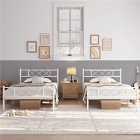 Fullfurnique Cadre de Lit Plateforme en Métal Simple avec Tête et Pied de Lit, Simple, Blanc