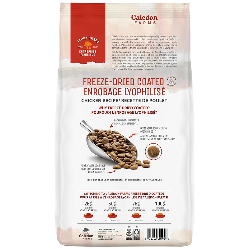Nourriture sèche pour chiens Caledon Farms, recette de poulet enrobé lyophilisé entièrement naturel, de qualité supérieure, 1,8 kg Croquettes de poulet enrobées lyophilisées