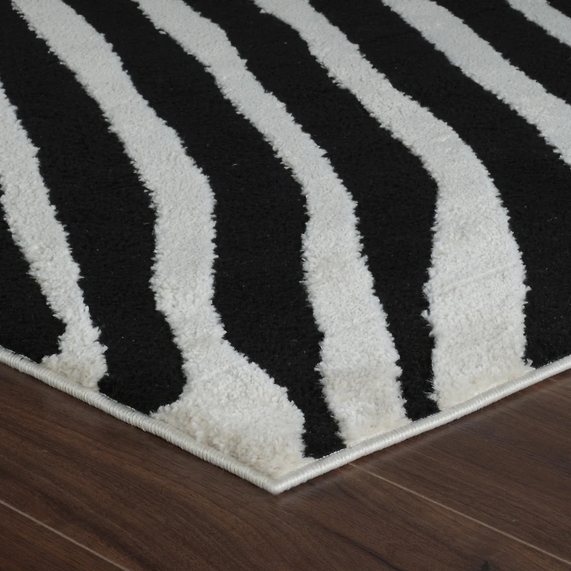 Rug Branch Domus Zebra Print Indoor Area Rug, Cream Black, Modern - Living Room, Bedroom, Dining Room, and Kitchen