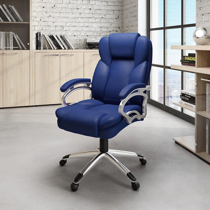 CorLiving Leon Faux Leather PU Fabric Upholstered Adjustable Height Lumbar Support Tilting Executive Office Chair