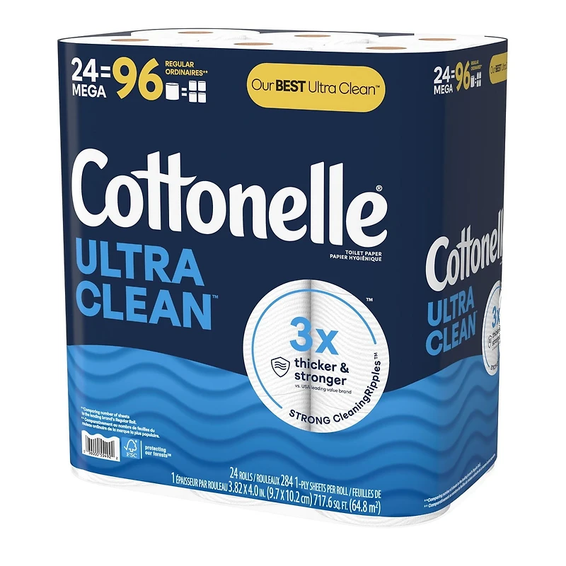 Cottonelle Ultra Clean Toilet Paper, 24 Mega Rolls