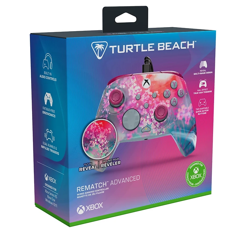 Manette de gaming filaire Turtle Beach Rematch Advanced - Sous licence pour Xbox Series X|S, Xbox One et PC Windows - Lenticulaire, multi-design, boutons programmables, gâchettes - Kyoto Bloom