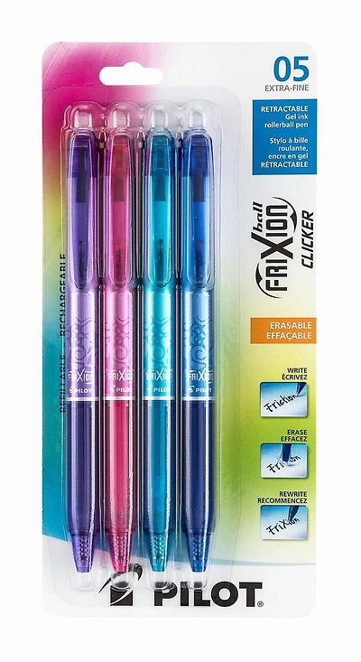 FriXion Ball Clicker Erasable Pens - Assorted, Extra fine 0.5mm point, 4-pk