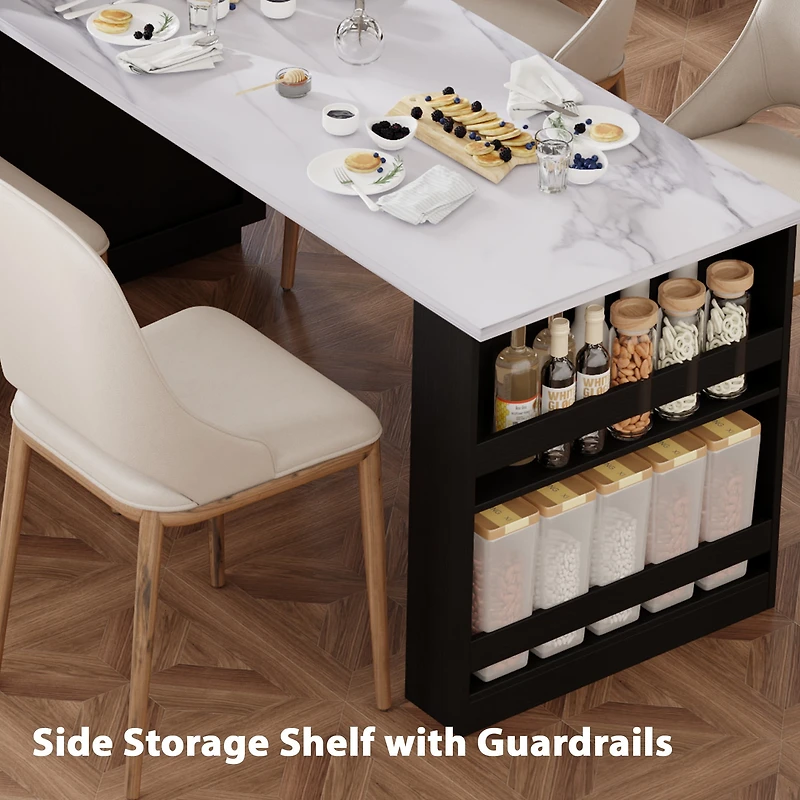 Homy Casa Rolling Kitchen Island with Pull-Out Table and Two-Tone Storage