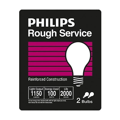 PHILIPS 100W A19 Medium Base Rough Service Incandescent Light Bulbs