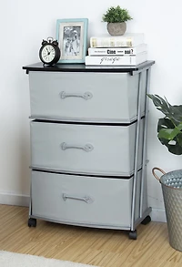 Large Chariot en tissu Pour adultes, Cadre en Métal pour Chambre, Garde-robe, Entrée, etc. Dimension:59,3 cm x 30,5 cm x 75,6 cm;Tiroir gris avec dessus en bois noir