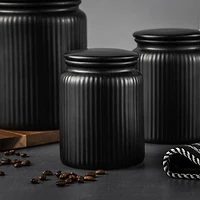 Thyme & Table, petit pot de rangement de cuisine en céramique côtelé, noir Boite