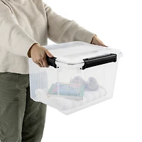 Sterilite 32 L Gasket Box, WaterProof Clear Plastic Storage Bin with Lid, Gasket Seal and Durable Latches, Black, 4 Pk