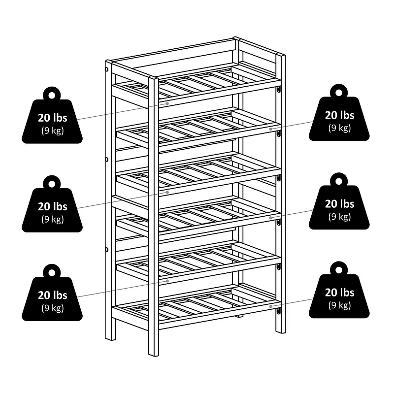 Winsome Silvi Wine Rack, 30-Bottle, - 6-Tier Walnut finish