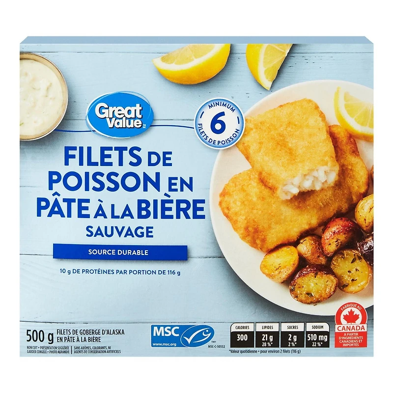 Great Value Beer Battered Fish Fillets, 500 g