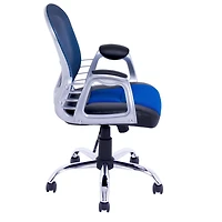 Chaise de bureau pour adulte CorLiving Quinn en similicuir et résille, hauteur d'assise de 48 à 58 cm, avec soutien lombaire, bleu/noir