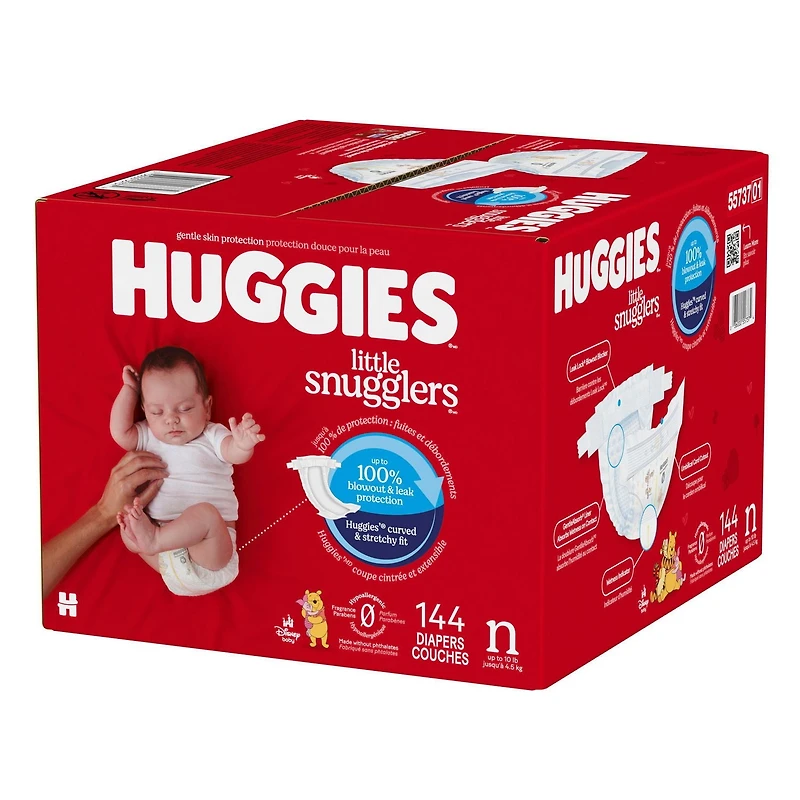 Couches pour bébé Huggies Little Snugglers, paquet Mega Colossal, taille NB-5, paquet de 144 à 104 Tailles: N-5 | 144-104 Unités