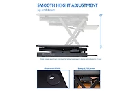 Rocelco 40 "Bureau debout mobile de grande taille réglable en hauteur BUNDLE - Montant pour moniteur double assis-debout roulant - Station de travail assistée par ressort à gaz - Plateau pour clavier