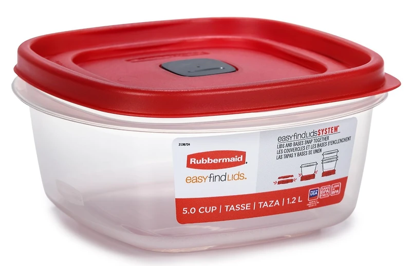 Rubbermaid Easy Find Lids 5 Cup Food Storage and Organization Container, Racer Red, 1.2L / 5 Cup
