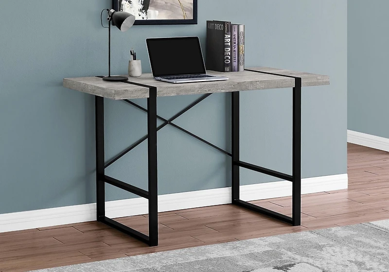 Monarch Specialties Computer Desk, Home Office, Laptop, 48"l, Work, Metal, Laminate, Grey, Black, Contemporary, Modern