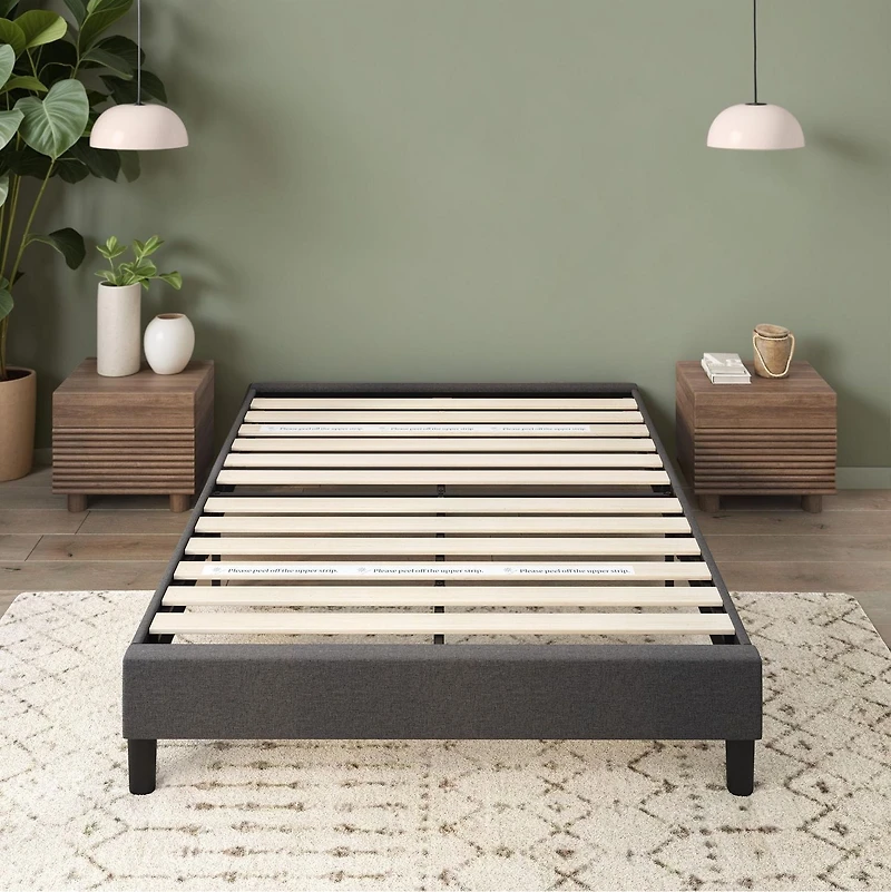 Zinus Curtis Upholstered Platform Bed Frame, Dark Grey