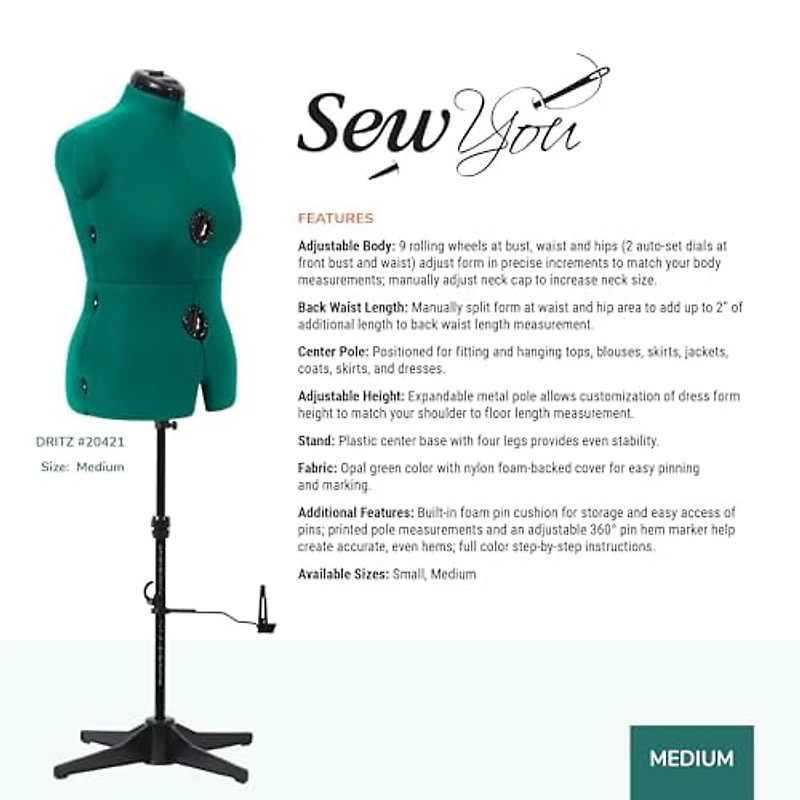 Dritz Robe à Coudre Ajustable, Moyenne, Vert Opale