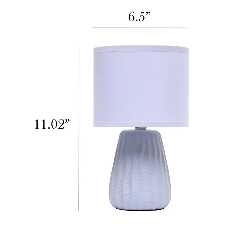 Simple Designs 11.02" Traditional Mini Modern Ceramic Texture Pastel Accent Bedside Table Desk Lamp with Matching Fabric Shade for Bedroom, Nightstand, Living Room, Entryway
