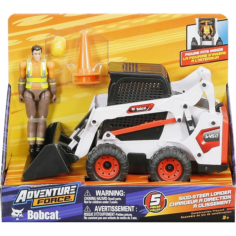 Ensemble de jeu Chargeur Bobcat roue libre Adventure Force avec figurine articulée et accessoires (5 pièces)