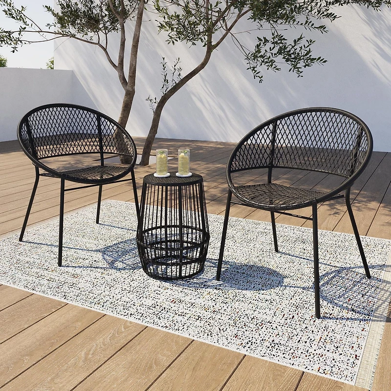 Table d’appoint en osier pour patio HOMETRENDS – Noir