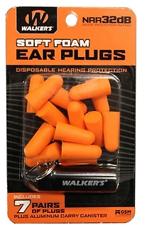Walker's GWP-PLGCAN-OR 7 paires de bouchons en mousse orange fluo avec boîte de transport en aluminium noir 7 paires de bouchons en mousse orange fluo