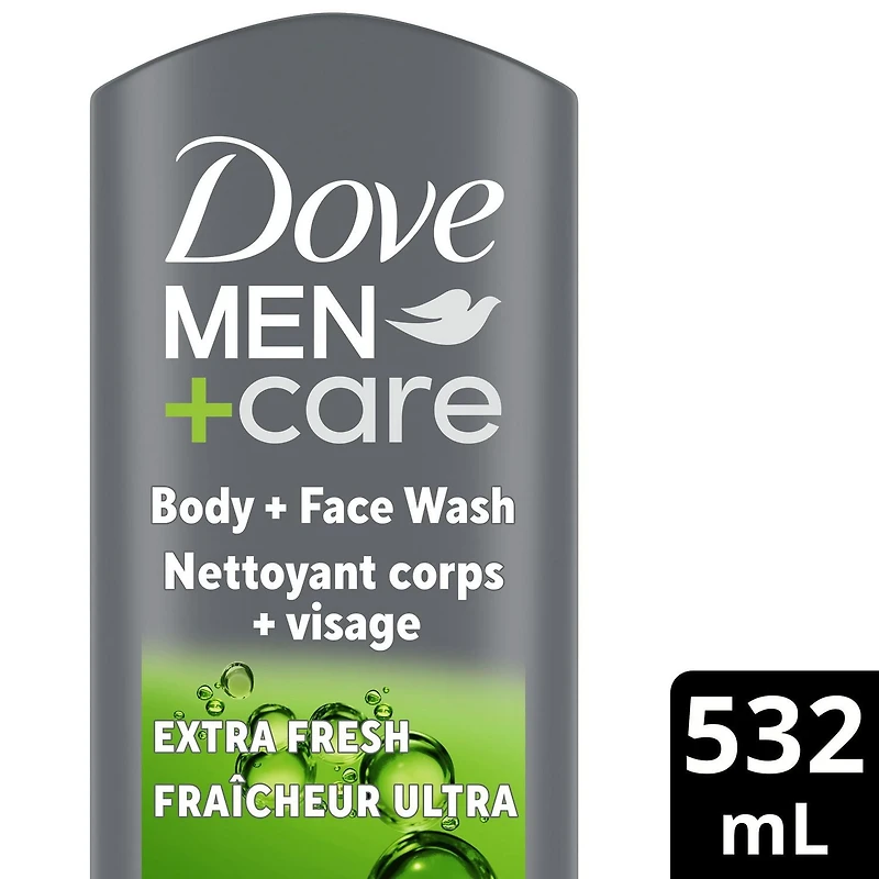 Dove Men+Care Refreshing Extra Fresh Body and Face Wash for Men with 24-Hour Nourishing Micromoisture Technology, 532mL