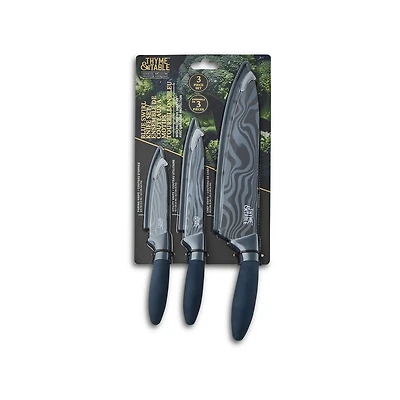 Thyme & Table 3-Piece Stainless Steel Blue Swirl Knife Set