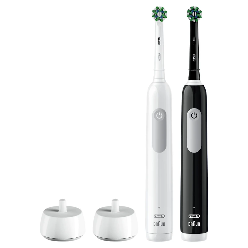 Oral-B Pro 1000 Electric Toothbrush, Black & White, 2 Handles, 2 Chargers, 2 Brush Heads