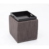 Chase Fabric Ottoman With Flip Tray Lid (Charcoal Gray)