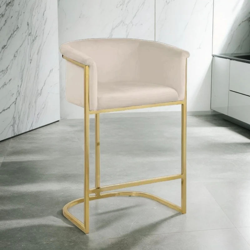 Tabouret Kanye Velvet en velours et acier dans une finition or brossé LOT DE 2