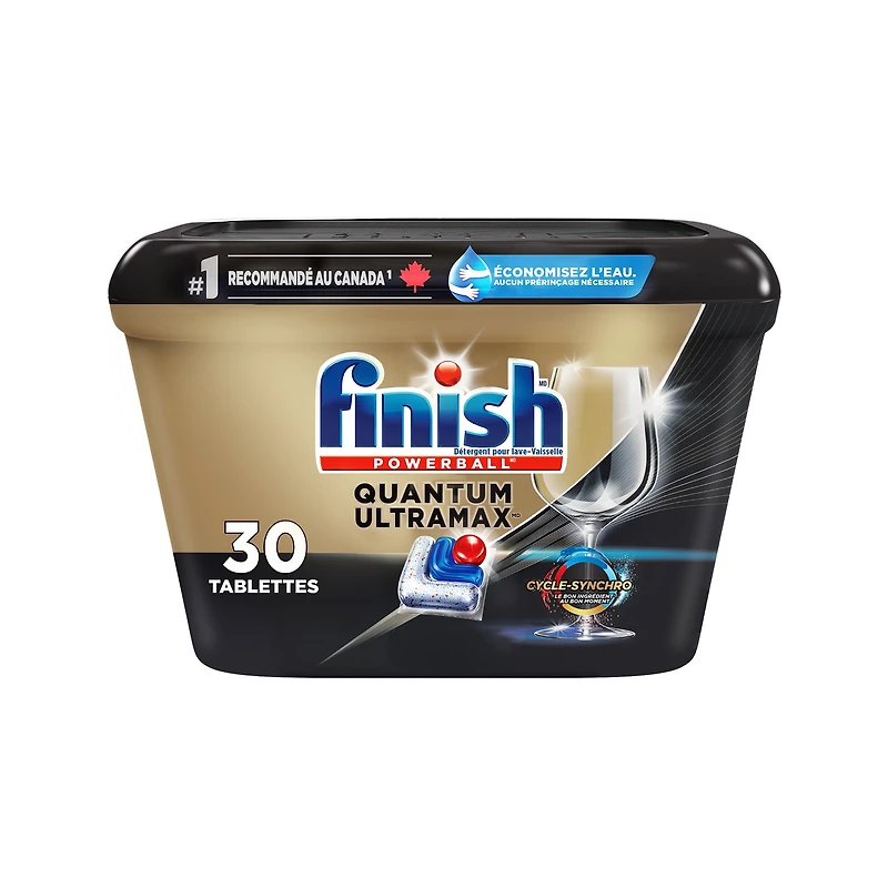 Finish® Quantum UltraMAX® Dishwasher Detergent Tabs for Diamond Shine, Removes burnt-on stains & 24hr Dried on stains, No pre rinse needed, 30 Tabs